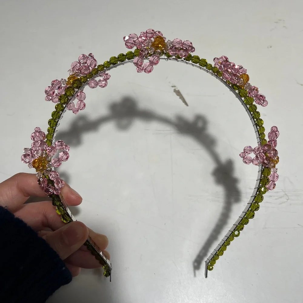 Simone Rocha Pink and Green Floral Beaded Headband